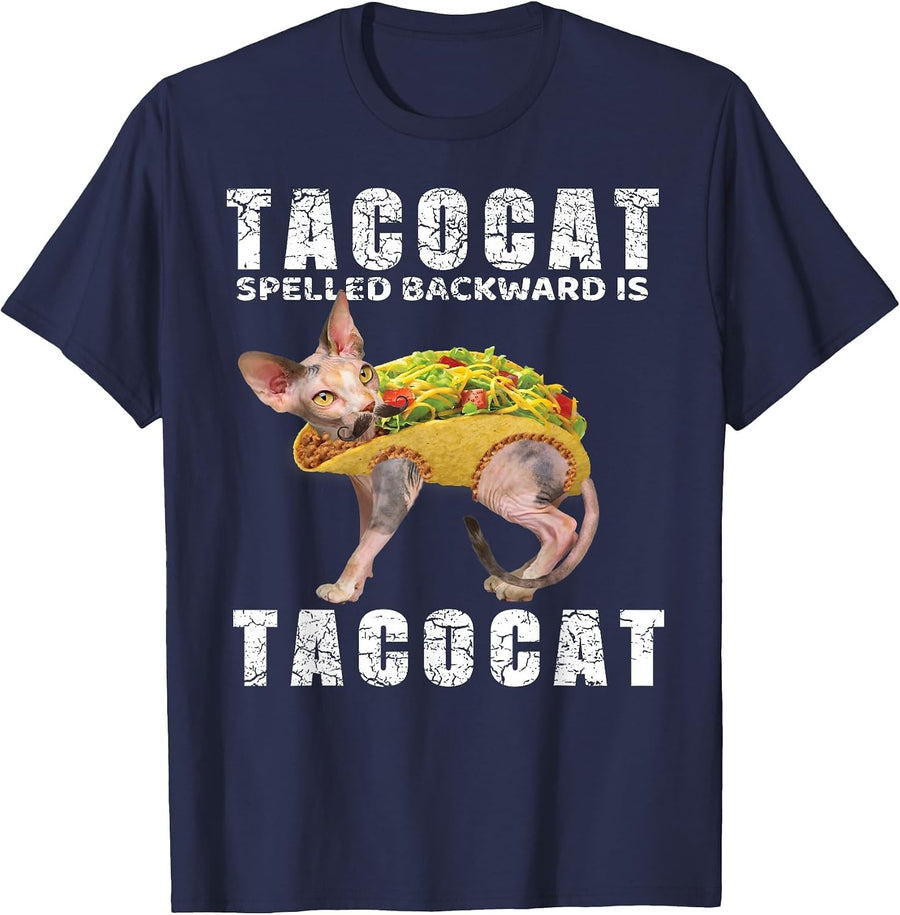 Mexican Food Shirt Tacocat Spelled Backward is Tacocat Tees T-Shirt - Navy Blue