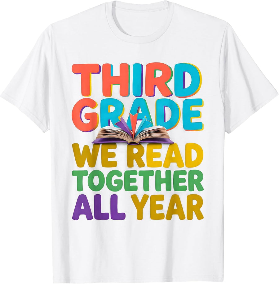 Men's Third Grade We Read Together All Year Teacher Team Squad T-Shirt - White