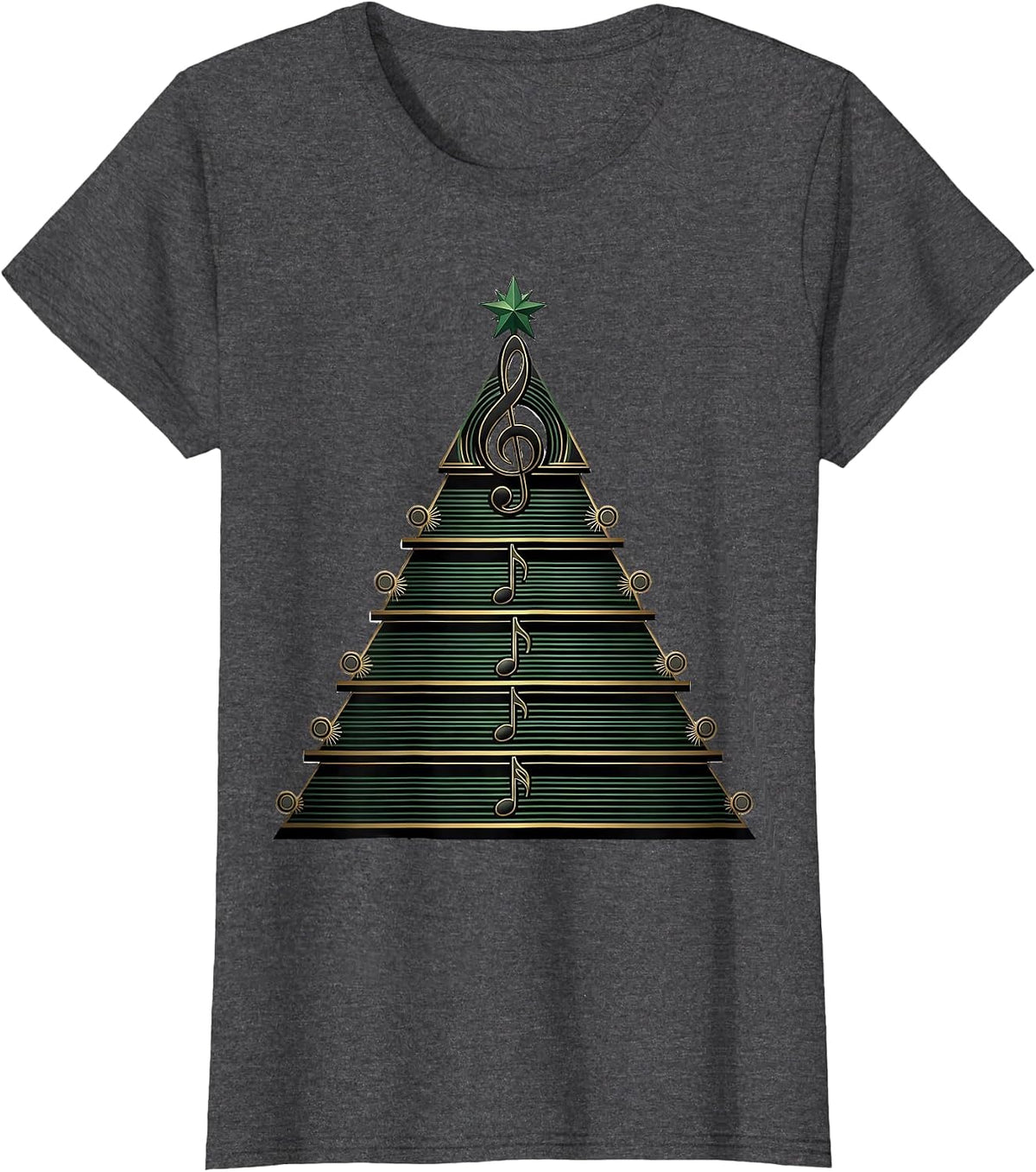 Women's Stepped Caroling Pavilion Art Deco Music Teacher Christmas T-Shirt - Dark Heather Grey