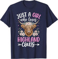 Just A Girl Who Loves Highland Cows Cute Cow Lover Scottish T-Shirt - Navy Blue