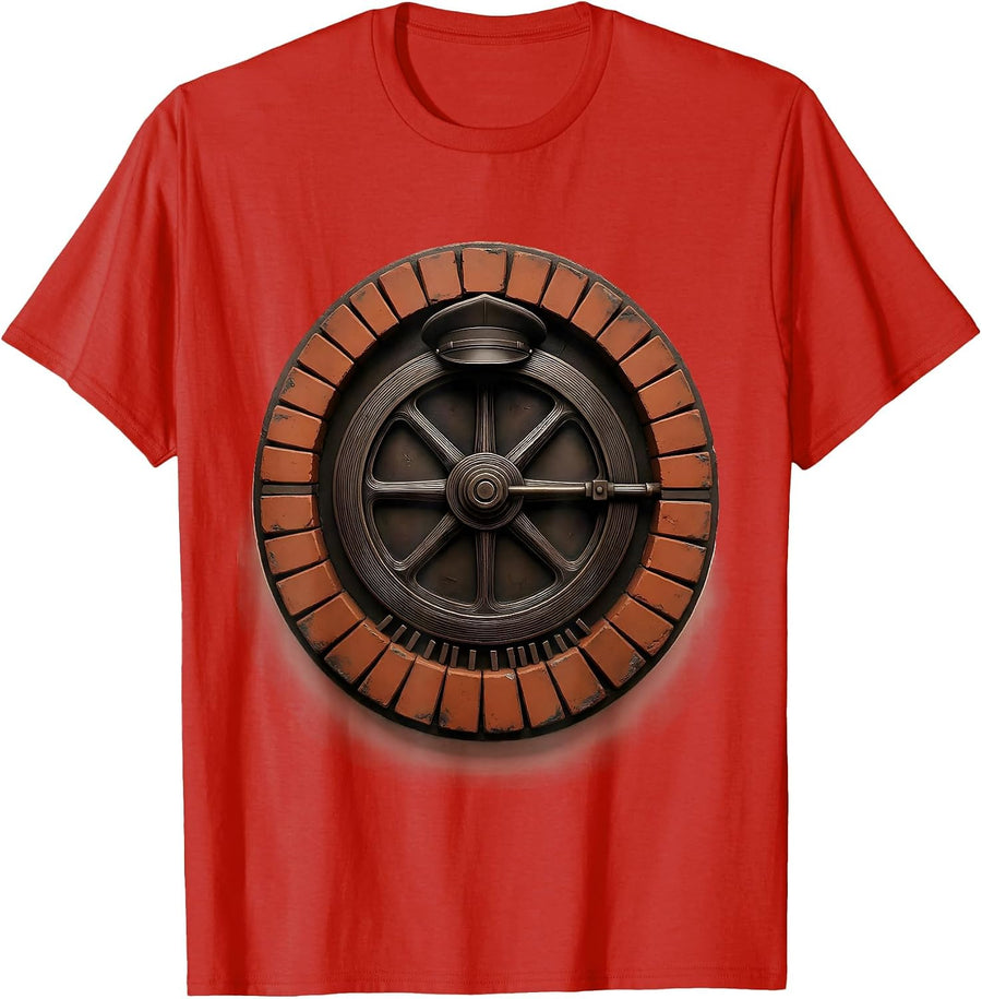Men's Steam Train Badge Vintage Railroad Enthusiast Humor T-Shirt - Red