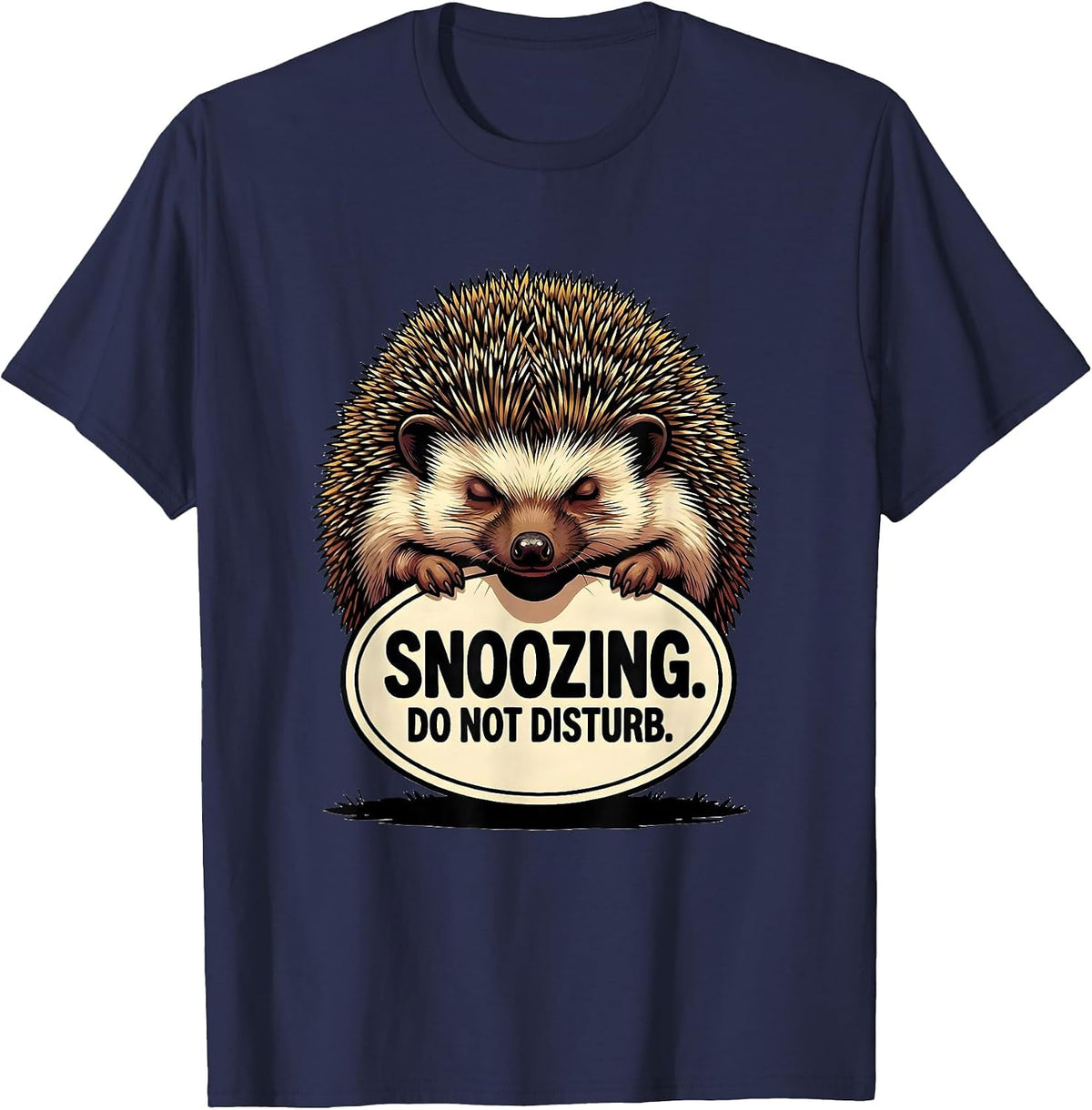 Snoozing Do Not Disturb Cartoon Hedgehog Sleep Humor T-Shirt - Navy Blue