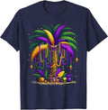 Mardi Gras Palm Tree Hawaiian Tropical Party Men Women Kids T-Shirt - Navy Blue