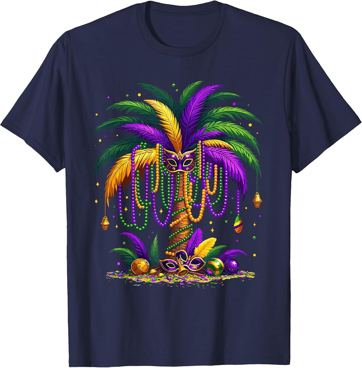 Mardi Gras Palm Tree Hawaiian Tropical Party Men Women Kids T-Shirt - Navy Blue
