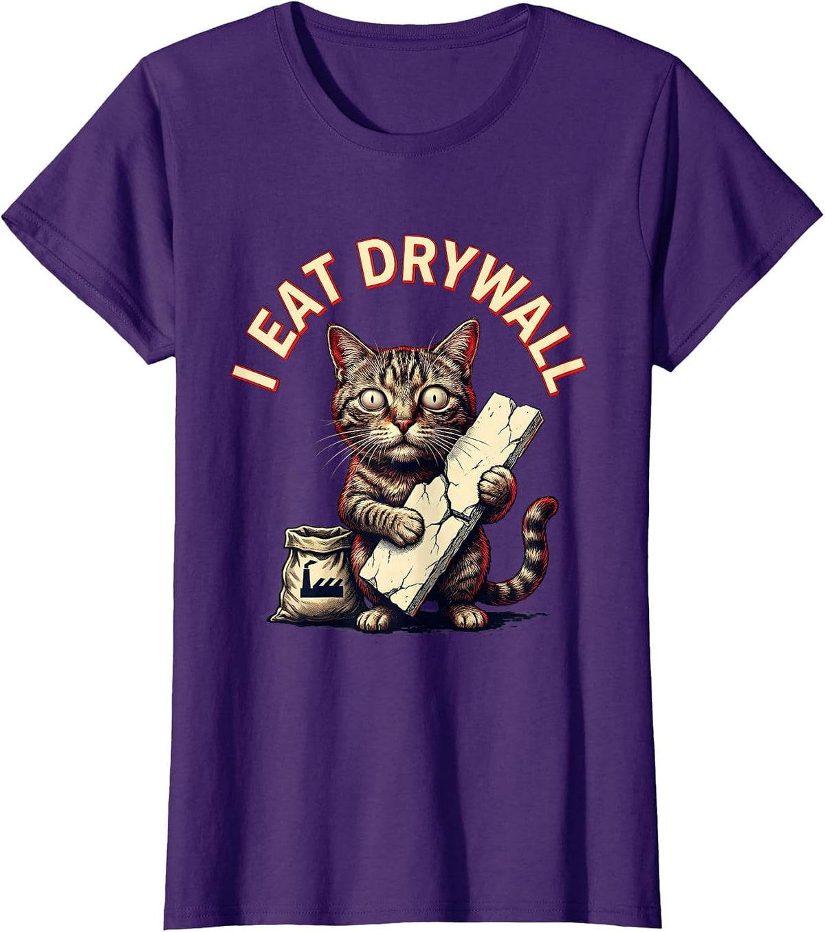 Women's I Eat Drywall Funny Cursed Cat Meme Bootleg Graphic T-Shirt - Purple