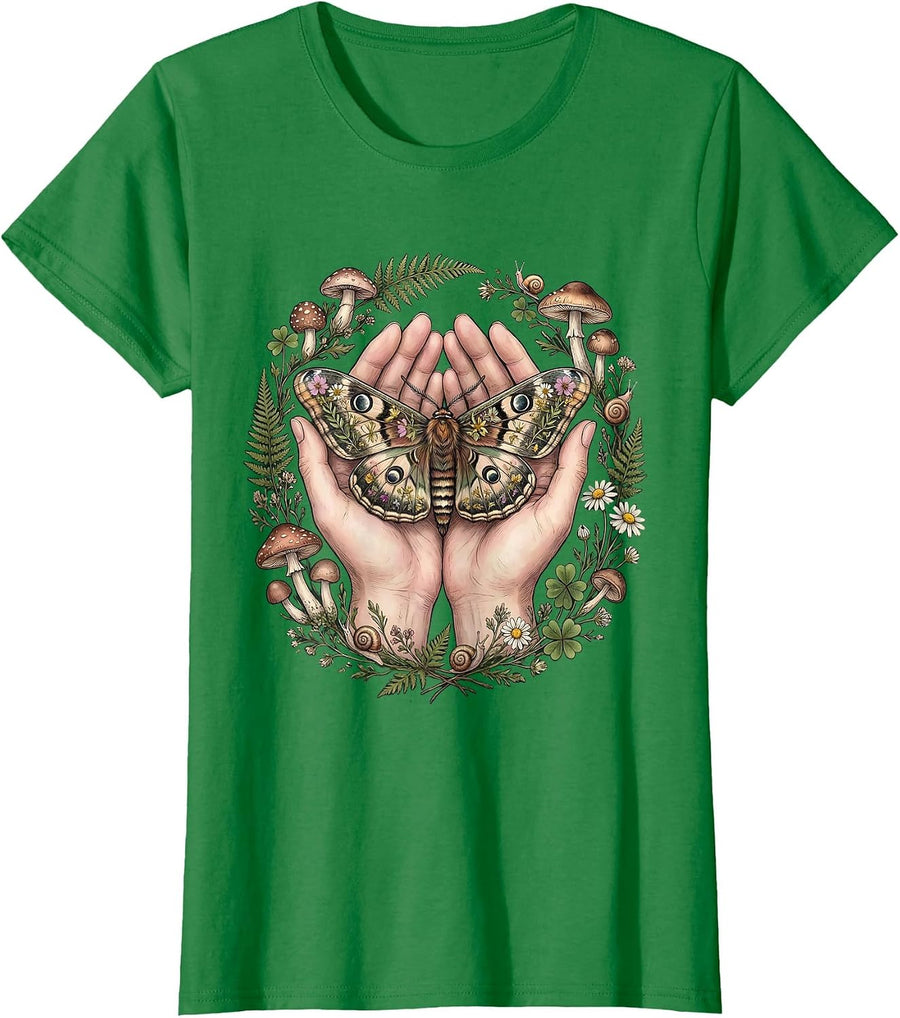 Women's Mental Health Matters Glowing Butterfly Cupped Hands T-Shirt - Kelly Green