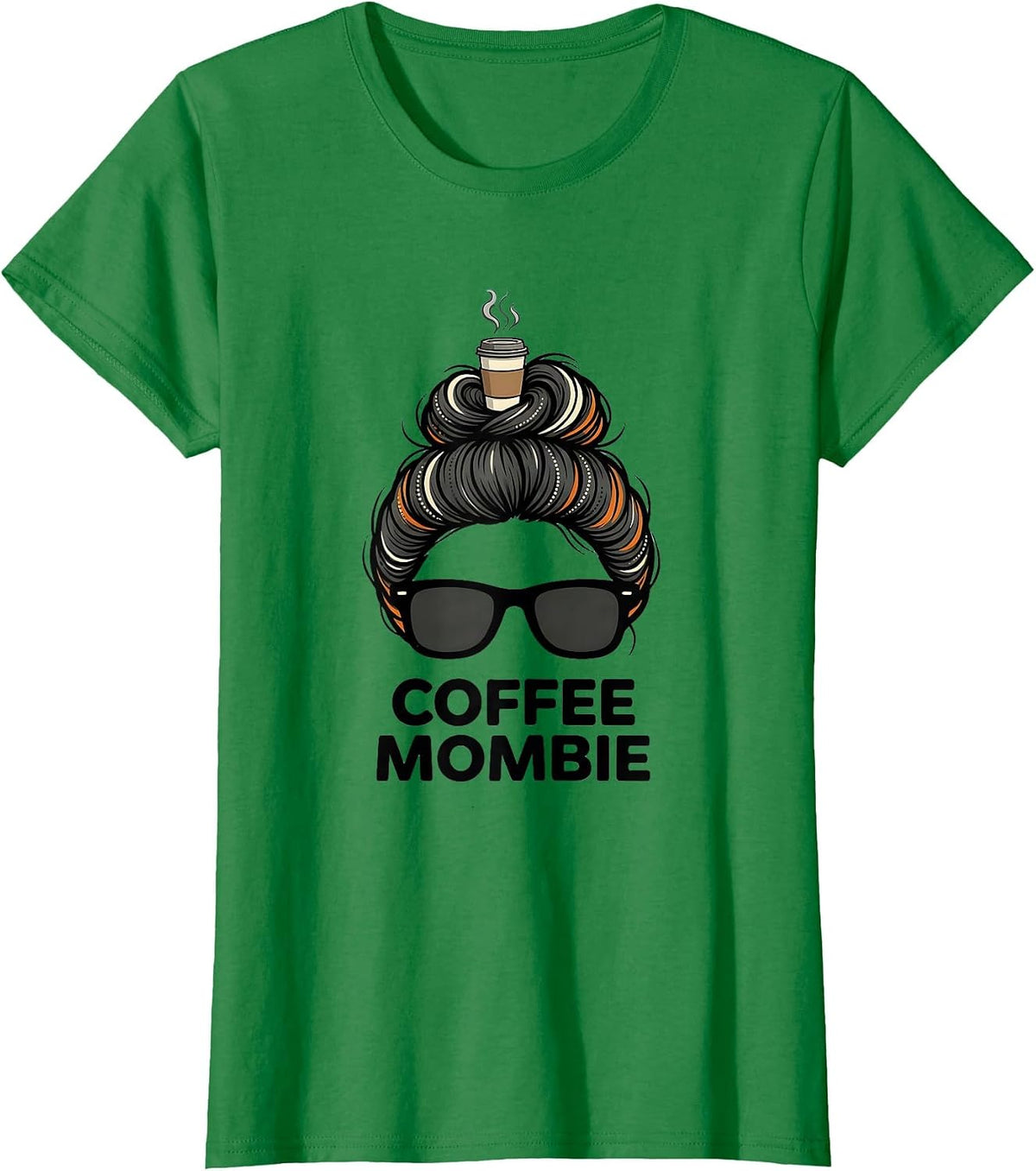 Women's Coffee Mombie Funny Messy Bun Mom Halloween Costume T-Shirt - Kelly Green