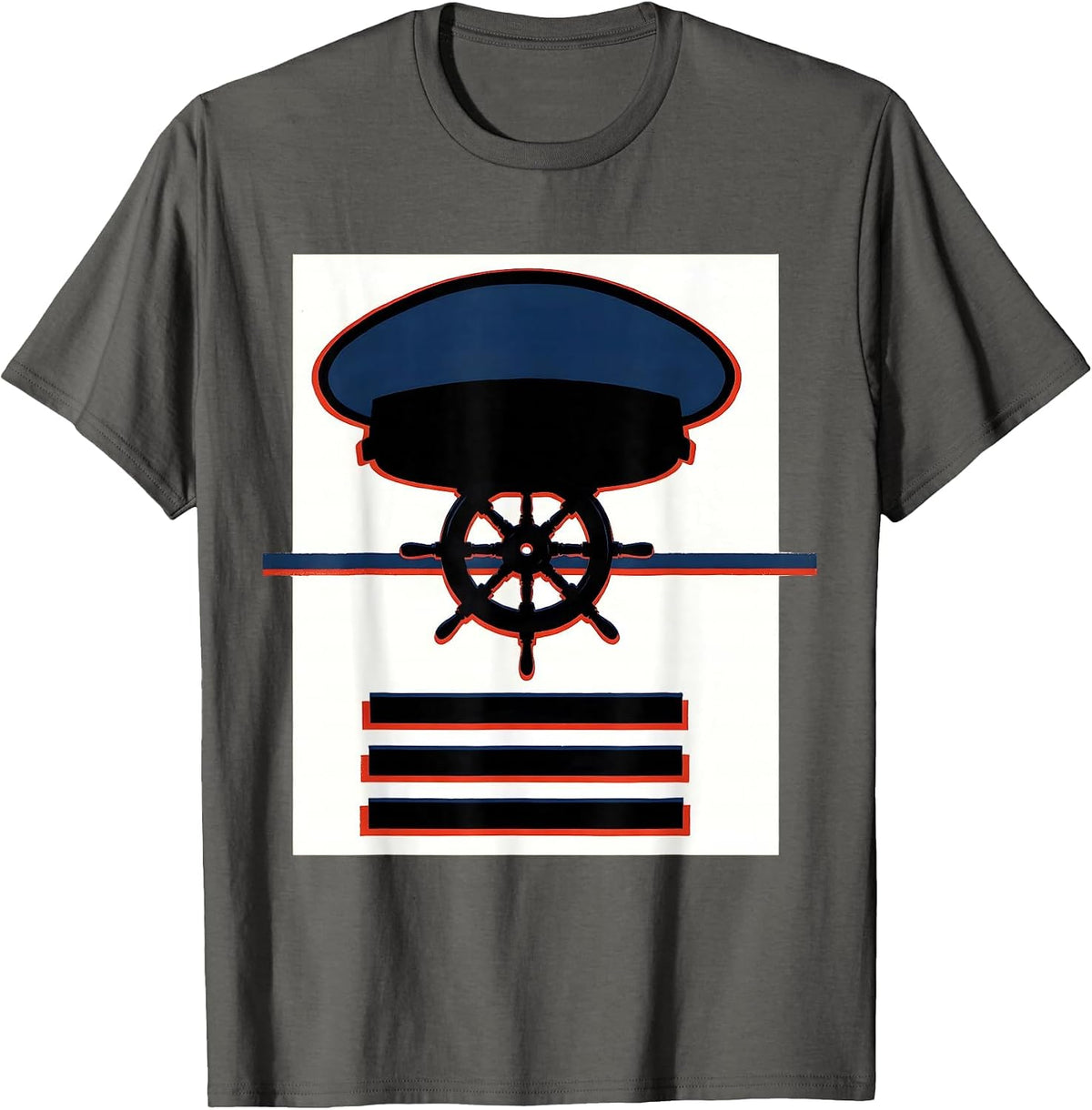 Men's Captains Cap Screenprint Humor Gift T-Shirt - Asphalt Grey