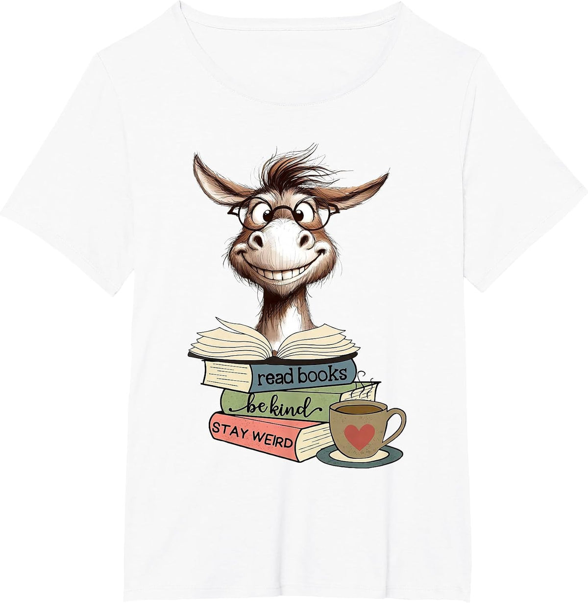 Donkey Reading Book Read Books Be Kind Stay Weird Librarian T-Shirt - White