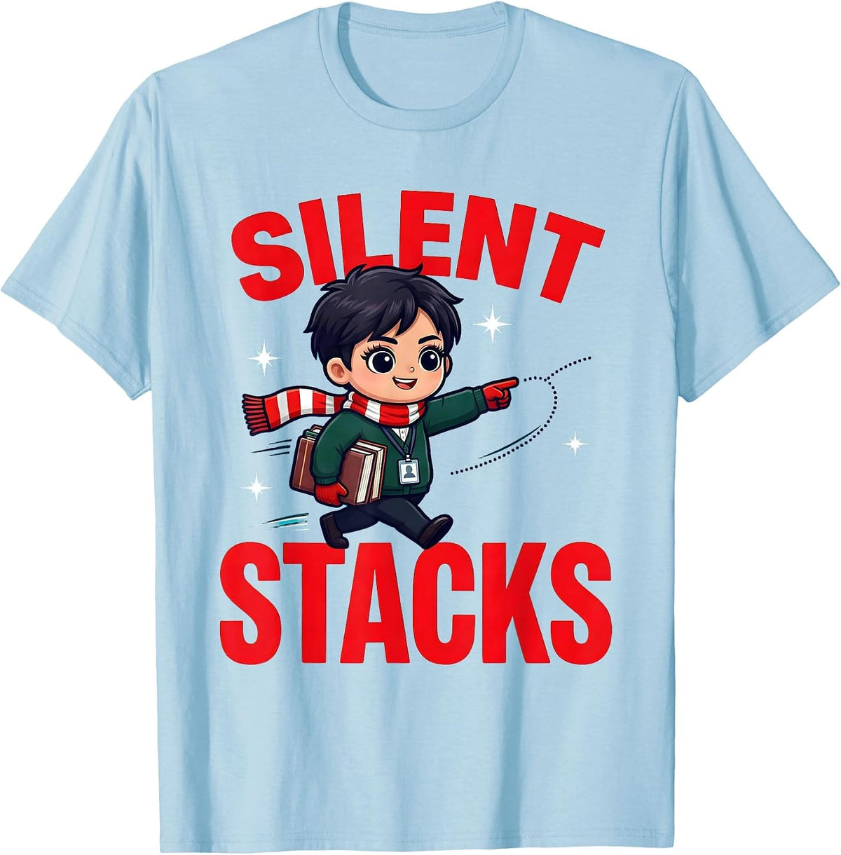Men's SILENT STACKS Funny School Librarian Christmas T-Shirt - Baby Blue