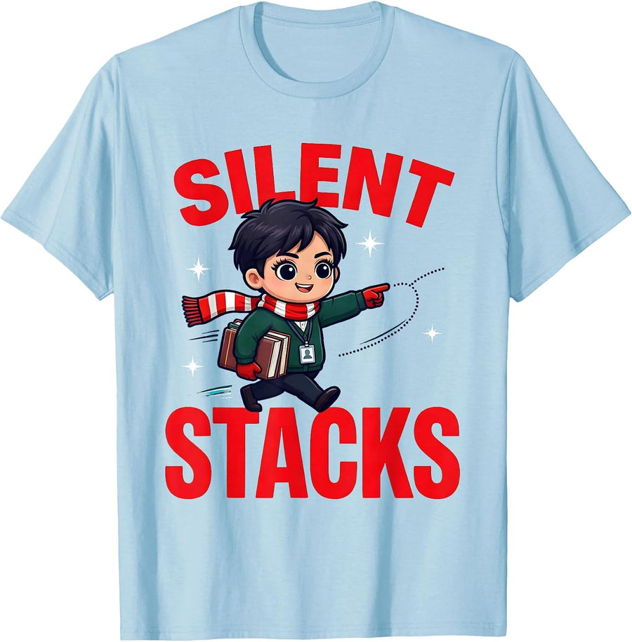Men's SILENT STACKS Funny School Librarian Christmas T-Shirt - Baby Blue