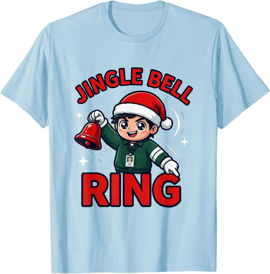 Men's JINGLE BELL RING Funny Teacher Christmas School Staff T-Shirt - Baby Blue