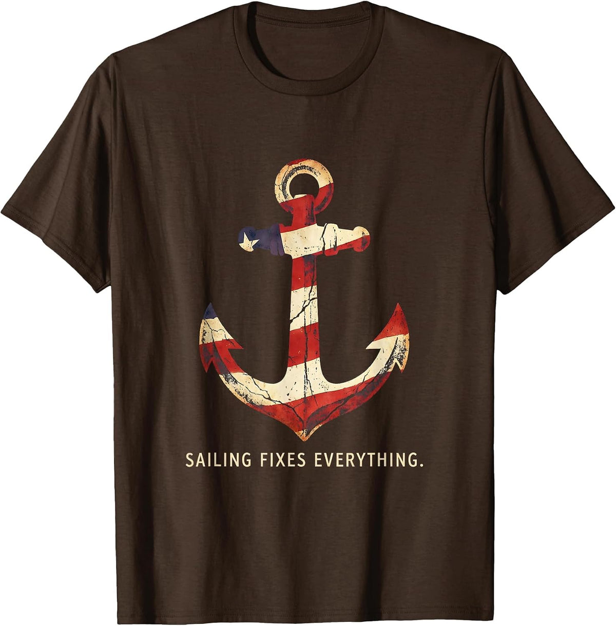 Sailing Fixes Everything Nautical Design T-Shirt - Brown