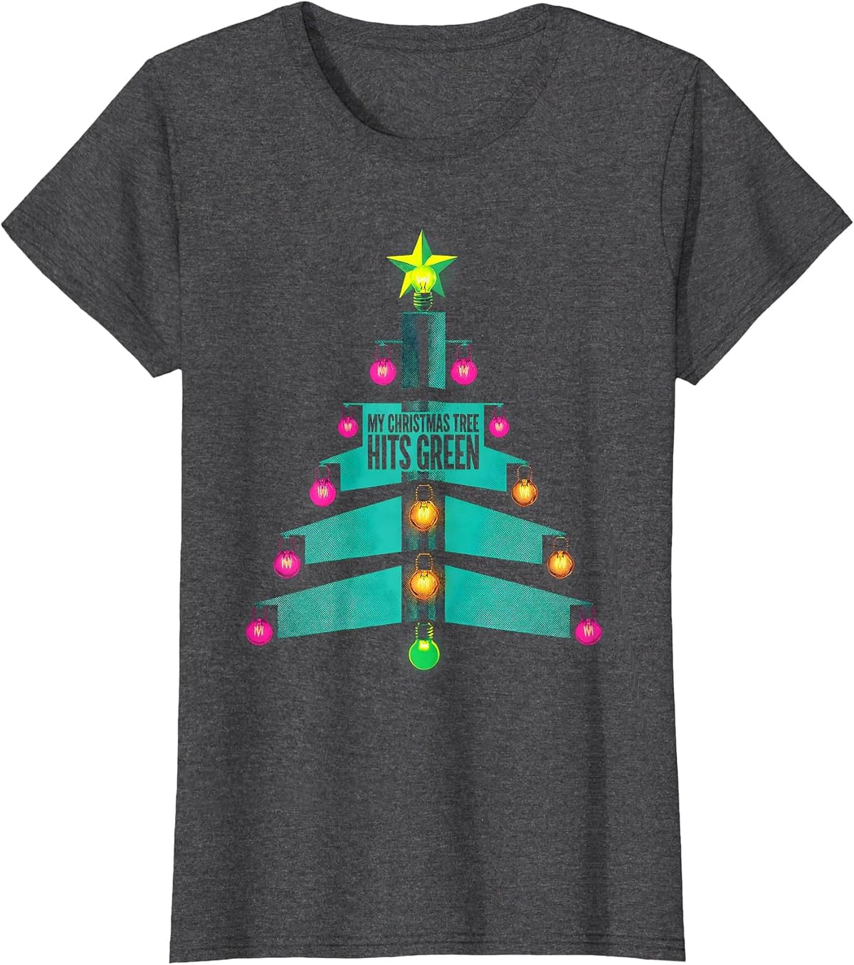 Women's My Christmas Tree Hits Green Funny Muscle Car Drag Racing T-Shirt - Dark Heather Grey