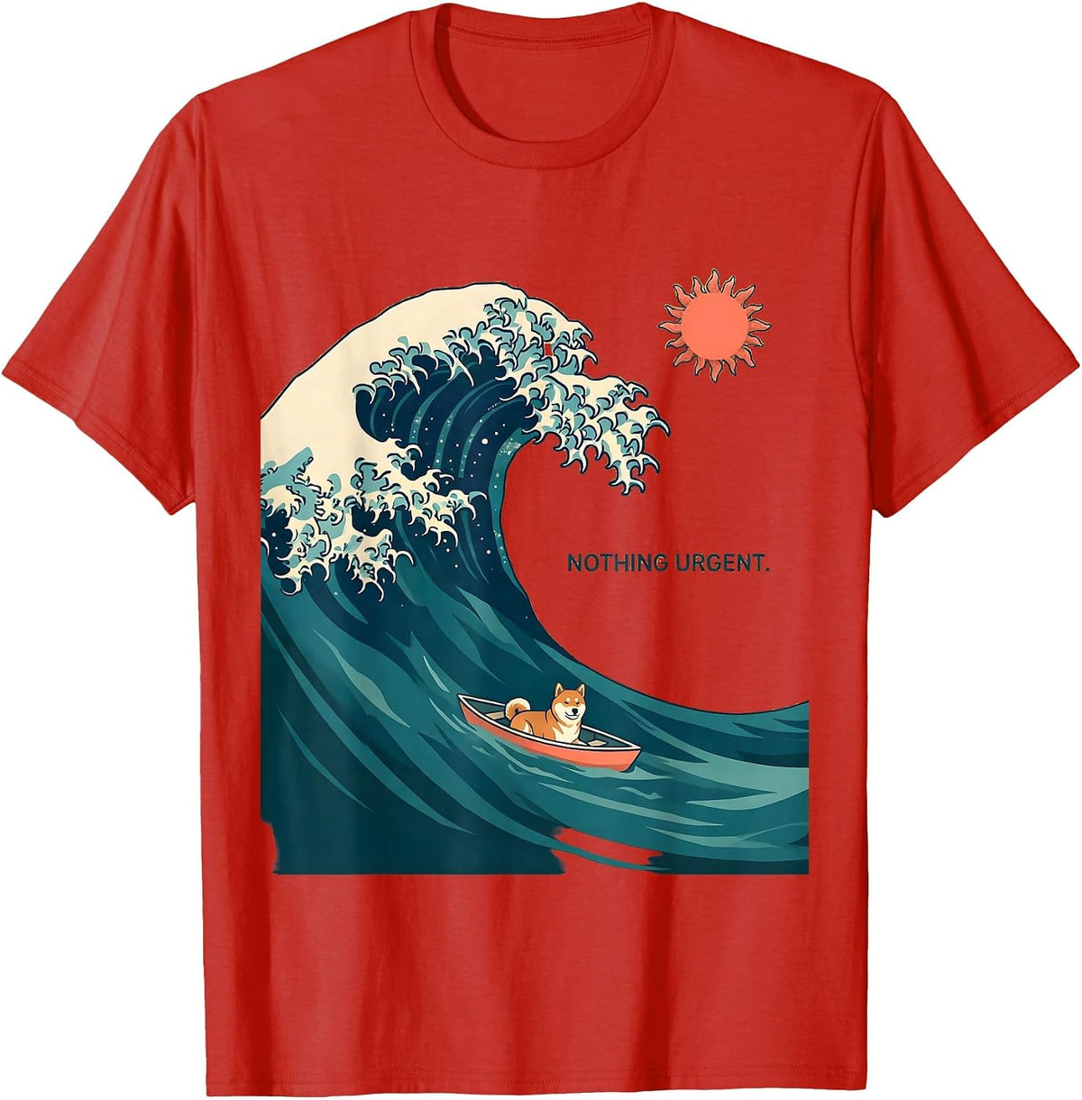 Men's Nothing Urgent Flat Vector Japanese Art Animal Meme Humor T-Shirt - Red