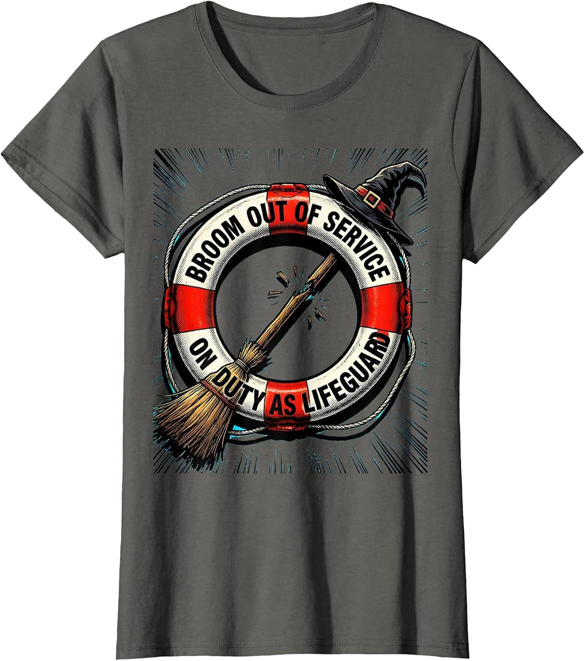 Women's Broom Out Of Service On Duty As Lifeguard Funny T-Shirt - Asphalt Grey