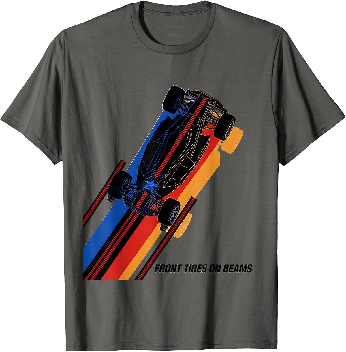 Men's Front Tires On Beams Futurist RC Drag Racing Patriotic T-Shirt - Asphalt Grey