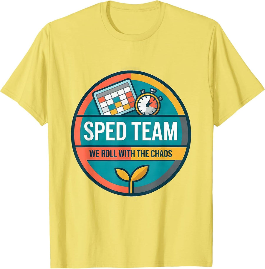 Men's SPED Team We Roll With The Chaos Funny Special Education T-Shirt - Lemon Yellow