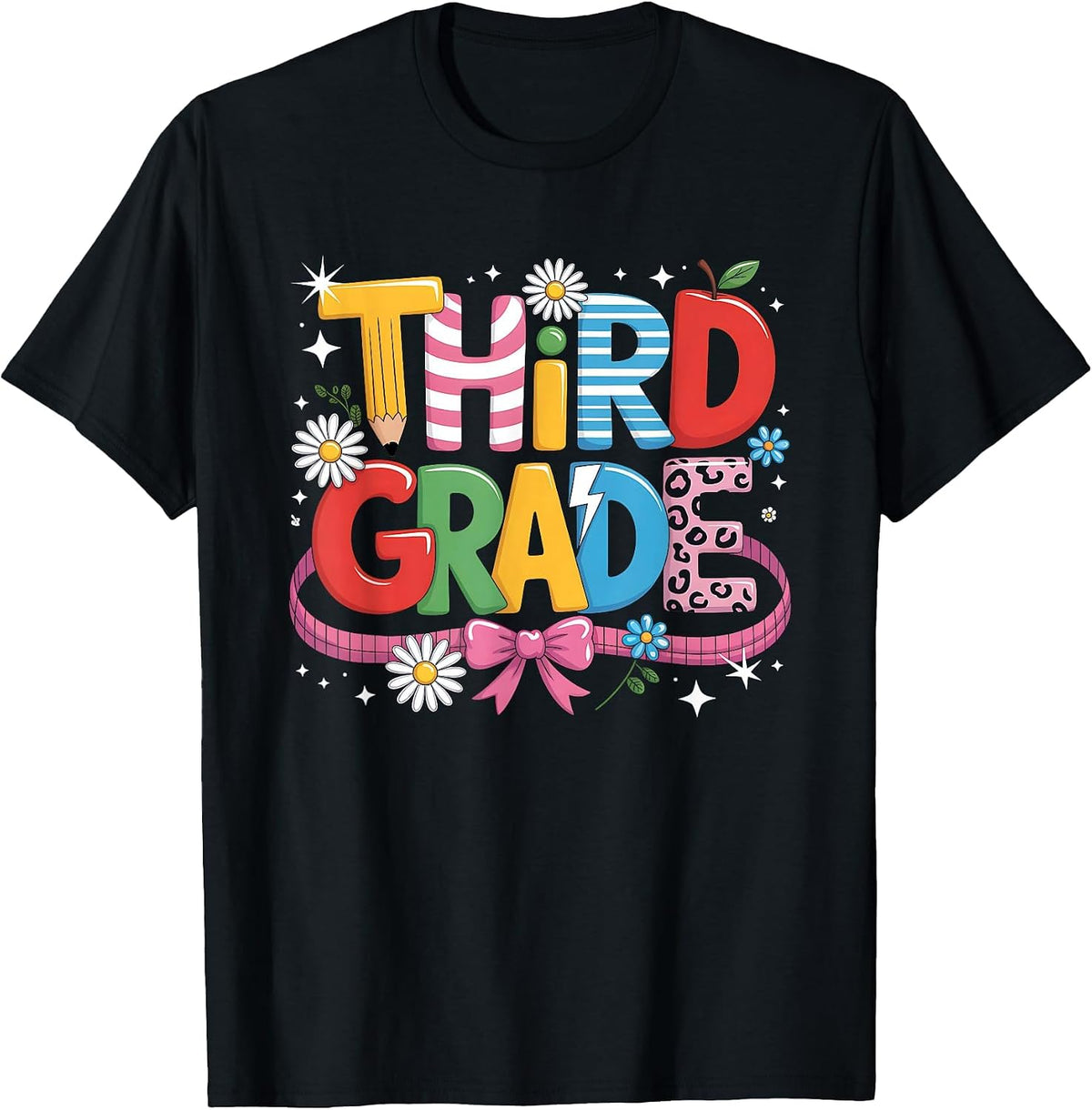 Third Grade Teacher Student Back to School Happy First Day T-Shirt - Black