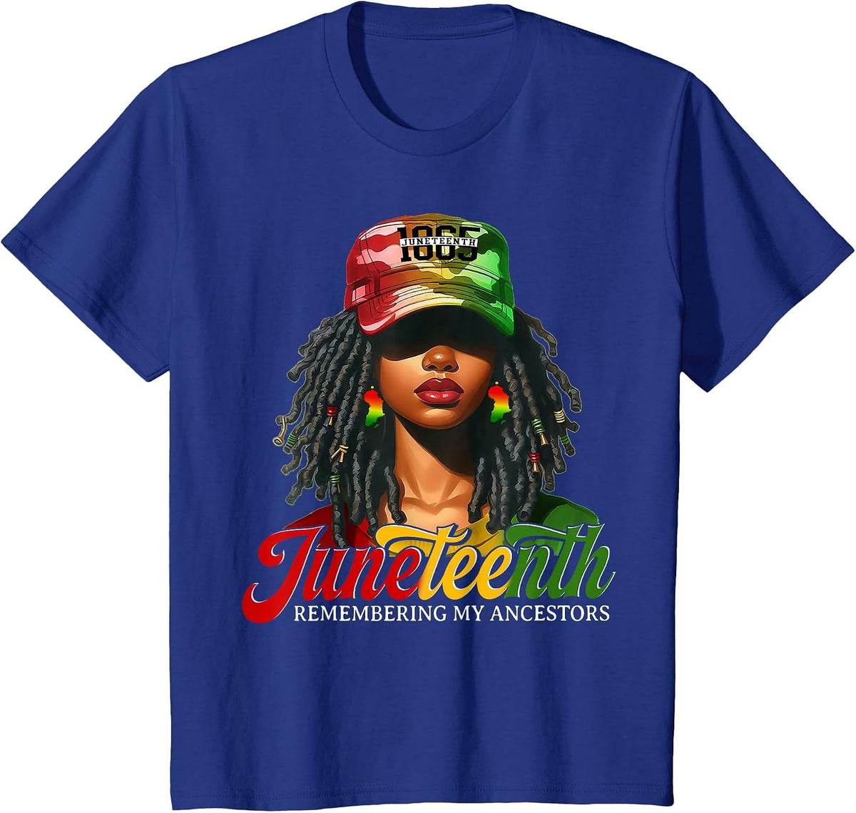 Juneteenth Tshirt Women Loc'd Hair Remebering My Ancestors T-Shirt - Royal Blue