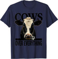 Cows Over Everything Funny Cow Lover Design T-Shirt - Navy Blue