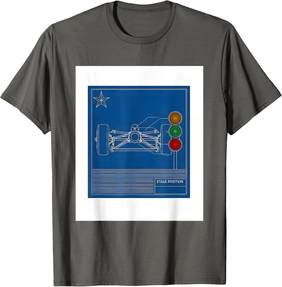 Stage Position Technical Blueprint RC Drag Racing American T-Shirt - Asphalt Grey