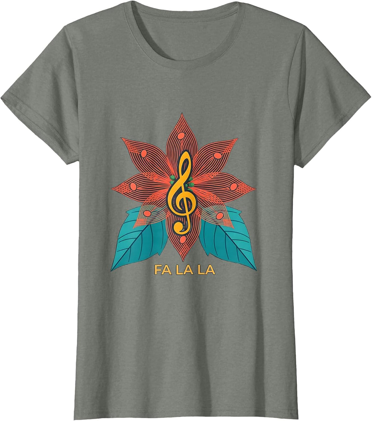 Fa La La Musical Note Christmas Tree Music Teacher Holiday T-Shirt - Olive Heather