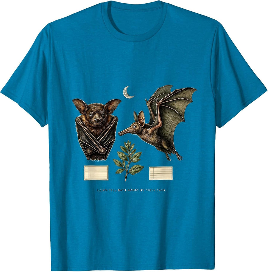 I Can Tell Bats Apart By Their Ears Botanical Bat Lover T-Shirt - Sapphire Blue