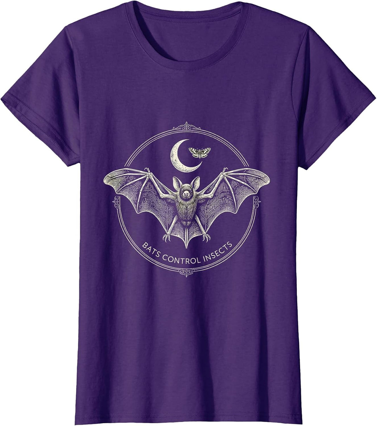 Women's Bats Control Insects Mystic Celestial Bat Lover Halloween T-Shirt - Purple