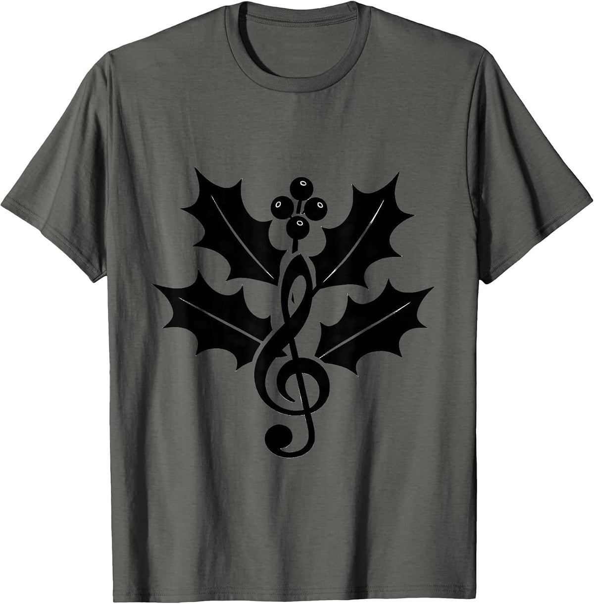 Holly Treble Clef Music Teacher Christmas T-Shirt - Asphalt Grey