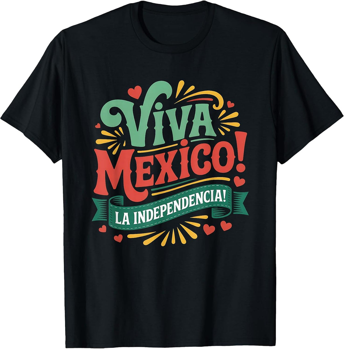 Viva Mexico Colorful Folk Art Mexican Independence Day T-Shirt - Black
