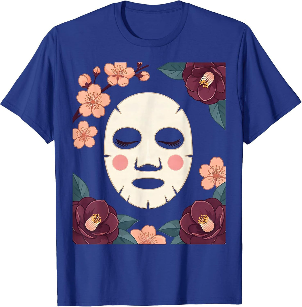 Men's K-Beauty Sheet Mask Skincare Illustration T-Shirt - Royal Blue