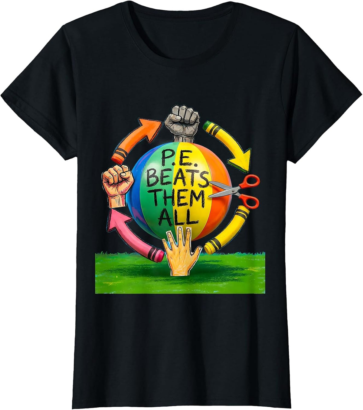 P.E. Beats Them All Naive Kidcore Back To School Grade Pride T-Shirt - Black
