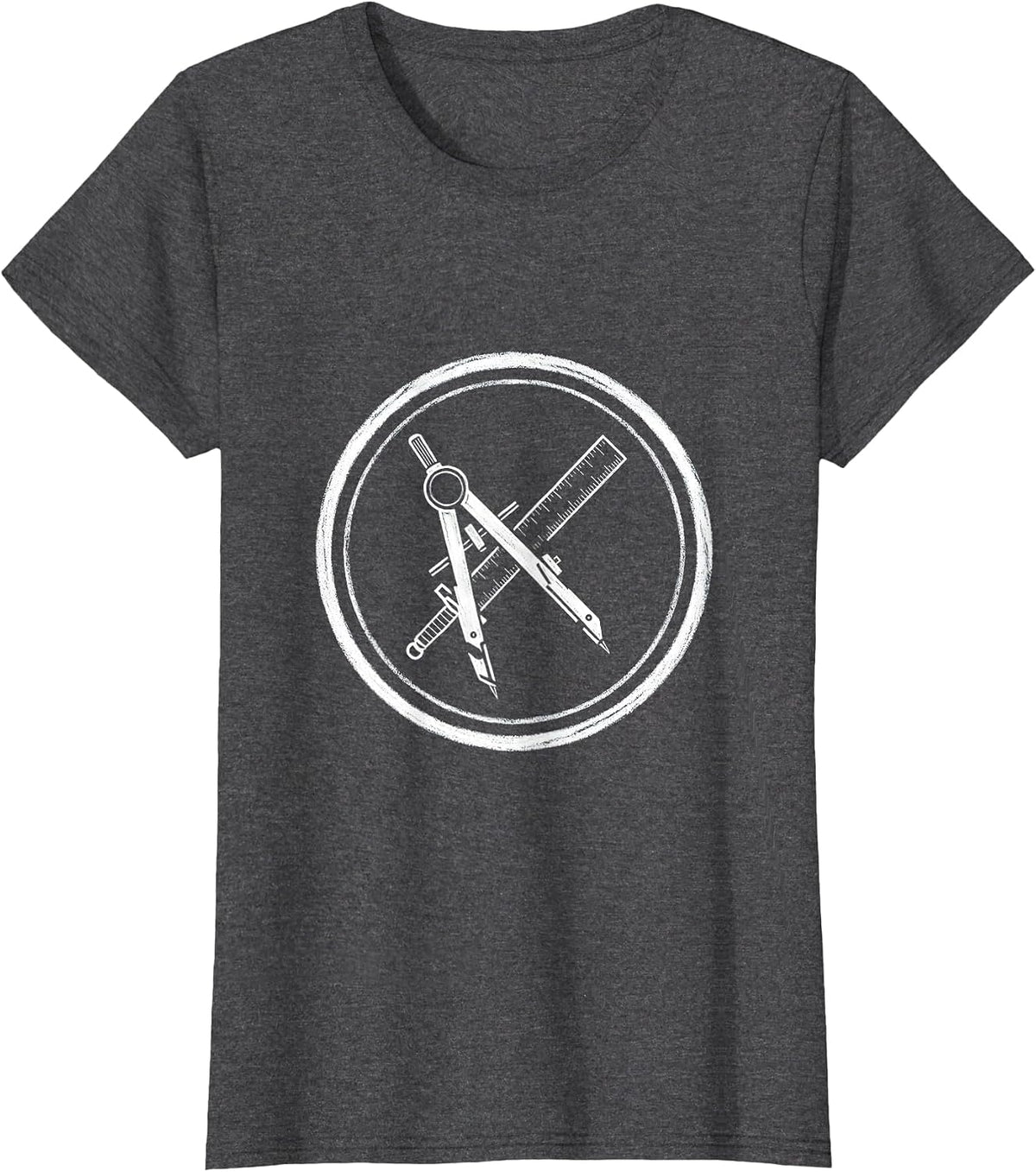 Women's Math Teacher Ruler Compass Crossed Swords Design T-Shirt - Dark Heather Grey