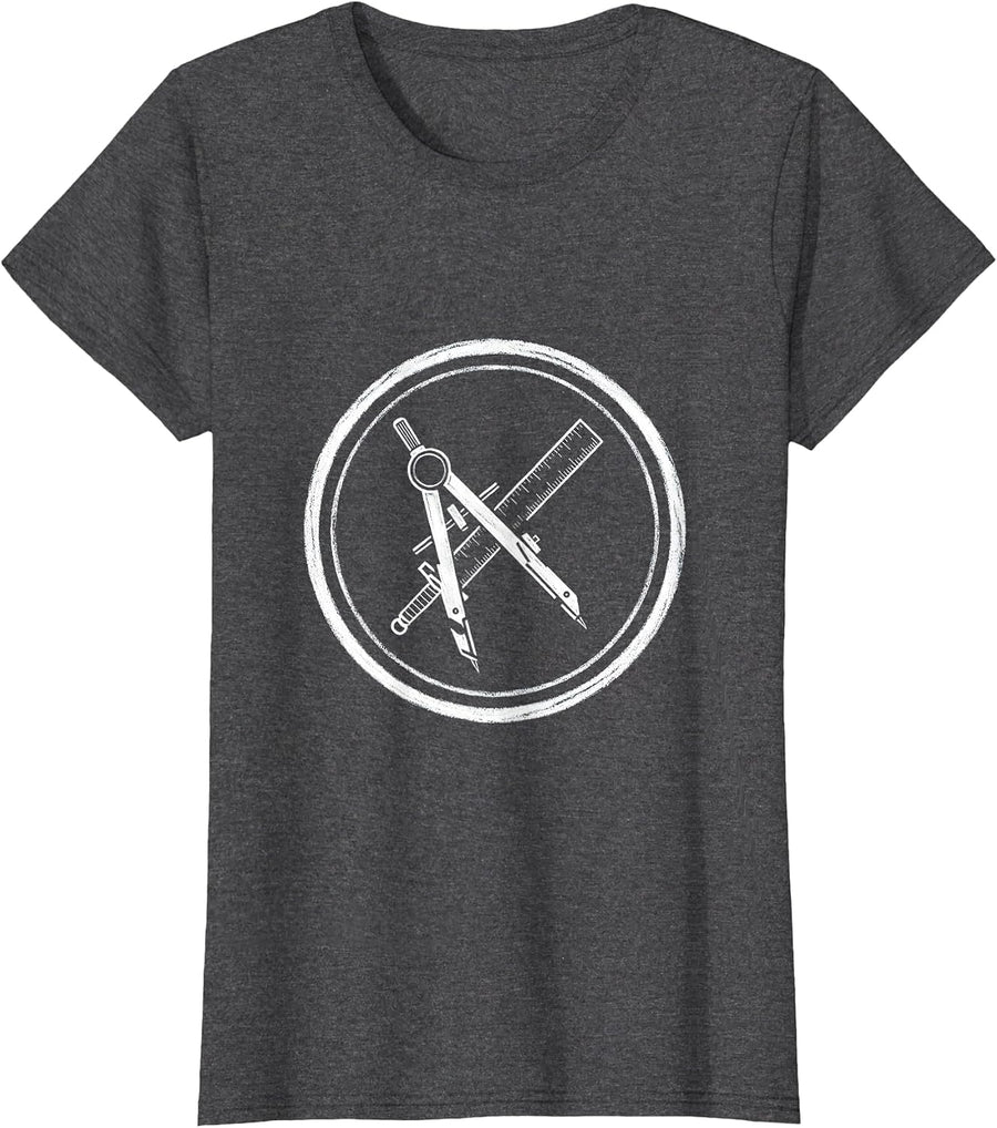 Women's Math Teacher Ruler Compass Crossed Swords Design T-Shirt - Dark Heather Grey