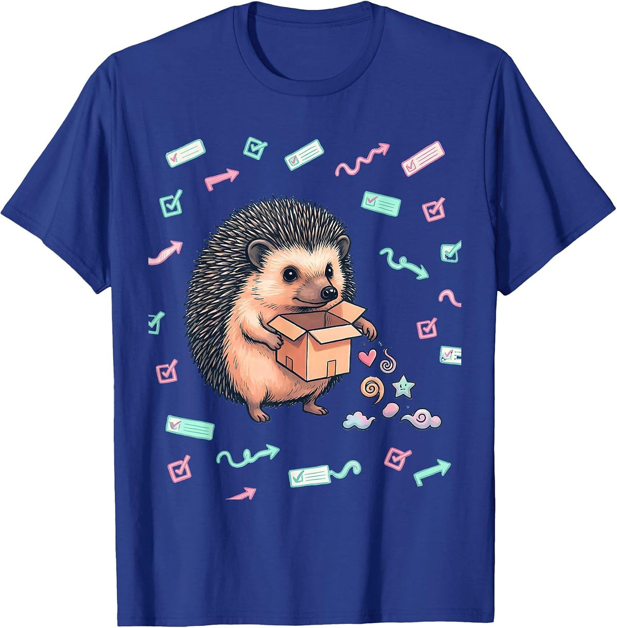 Men's Round Hedgehog Party Favor Box Kawaii Doodle Valentine T-Shirt - Royal Blue