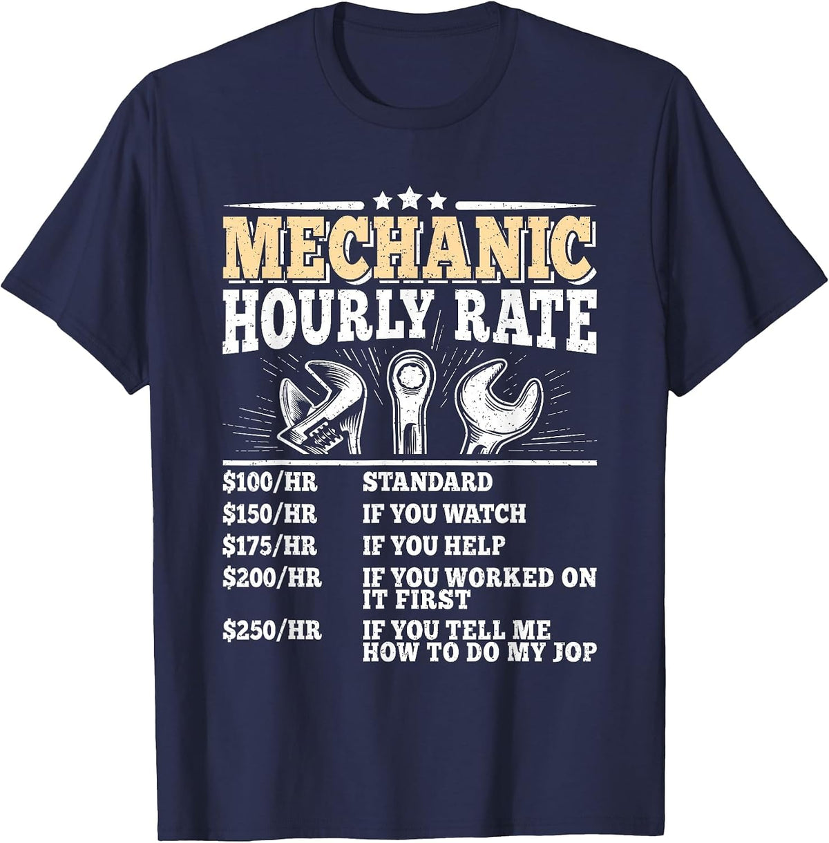 Mechanic Hourly Rate Funny Vintage Repair Men T-Shirt - Navy Blue