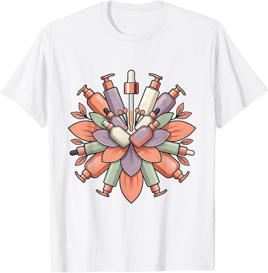 Men's K-Beauty Skincare Floral Bloom Illustration T-Shirt - White