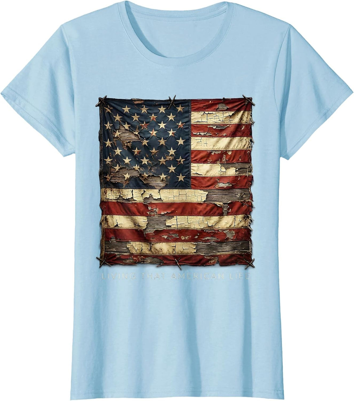 Living That American Life Patriotic Design T-Shirt - Baby Blue