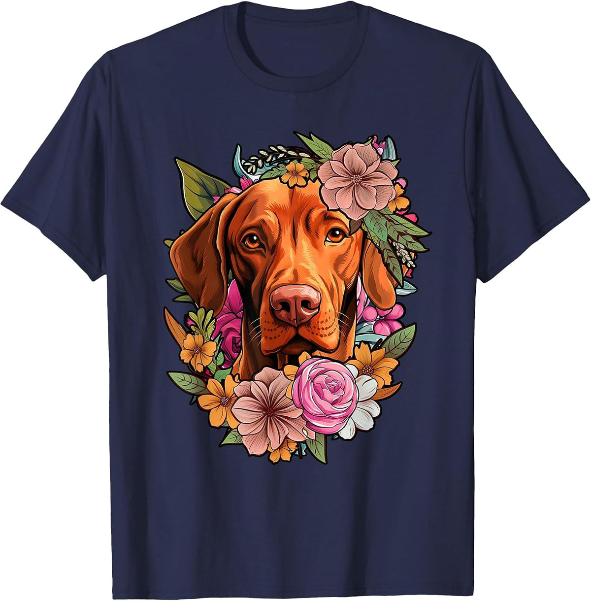 Cute Flower Vizsla T-Shirt - Navy Blue