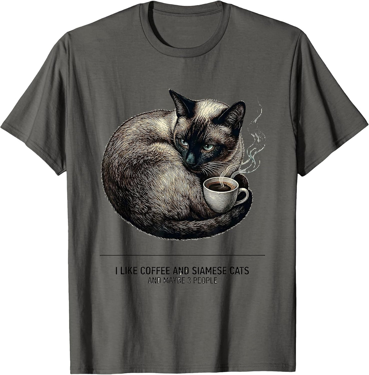 I Like Coffee And Siamese Cats And Maybe 3 People Cat Lover T-Shirt - Asphalt Grey