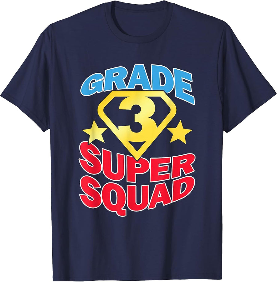 Grade 3 Super Squad Superhero Teacher Team T-Shirt - Navy Blue