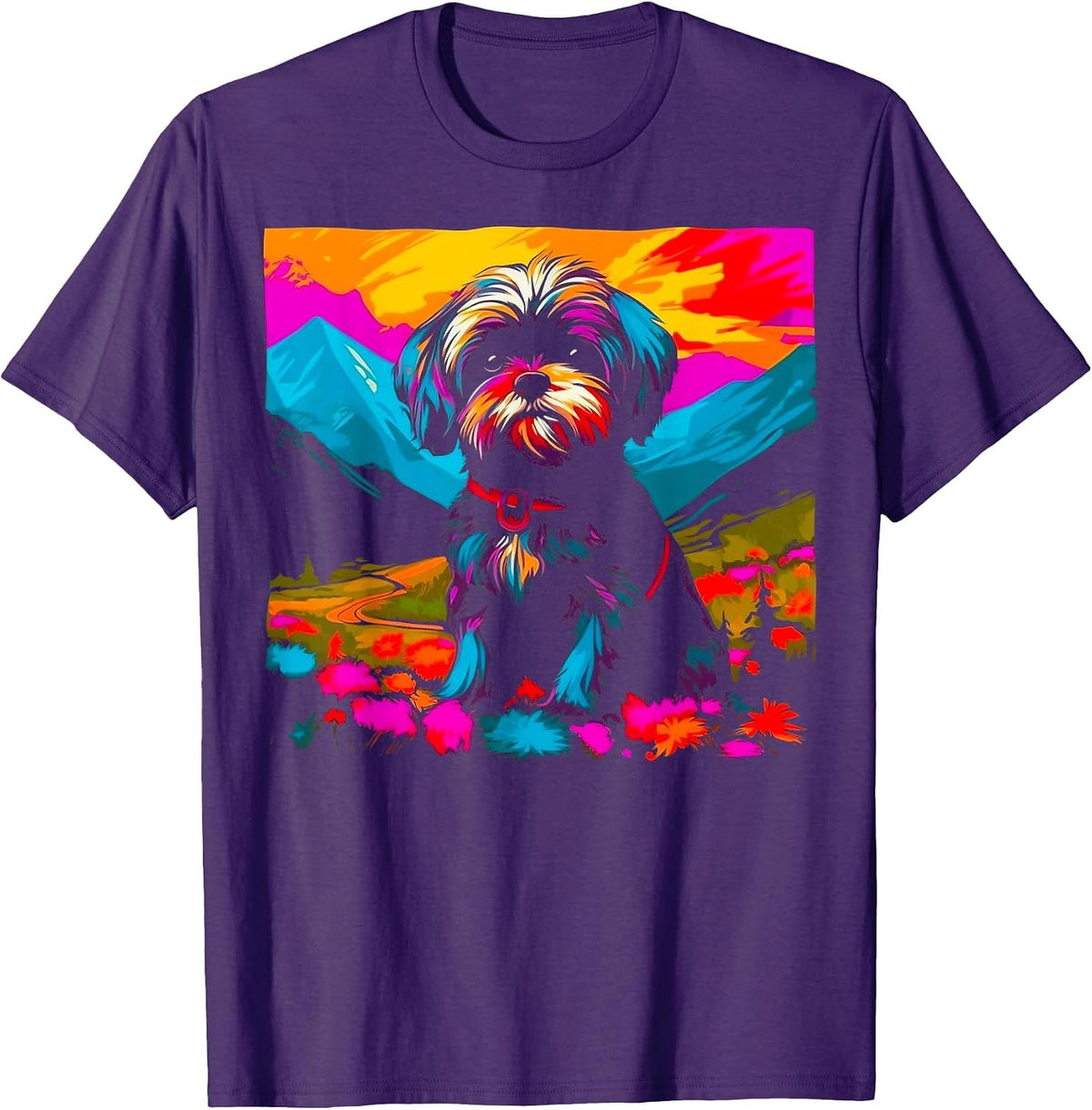 Pop Art Shih Tzu Dog T-Shirt - Purple