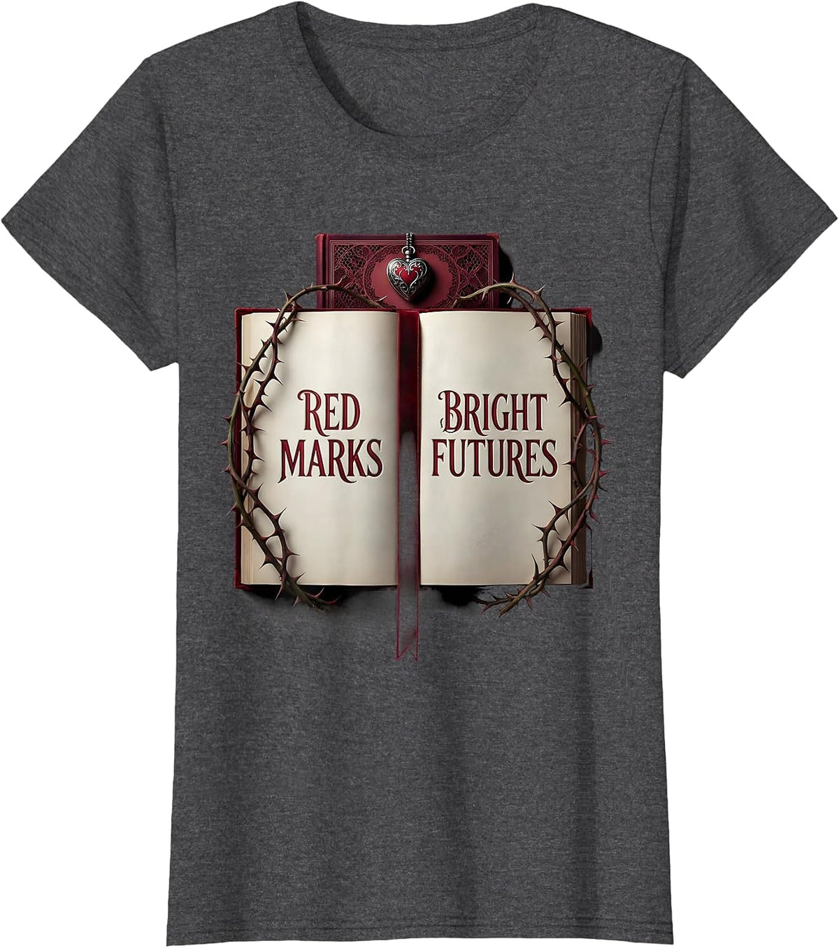 Women's Red Marks Bright Futures Teacher Design T-Shirt - Dark Heather Grey