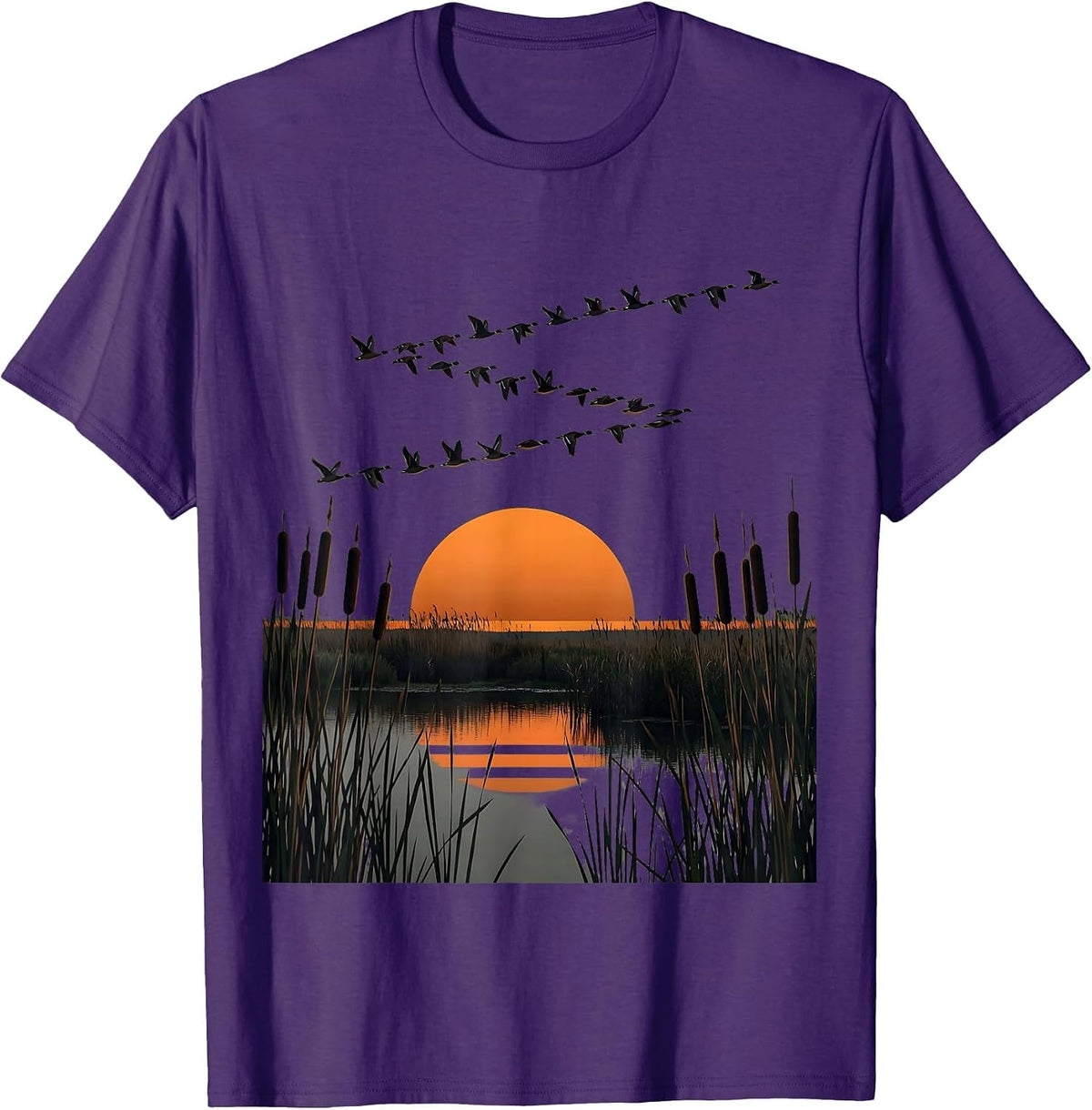 Men's Camo Waterfowl V-Formation Marsh Flying Duck T-Shirt - Purple