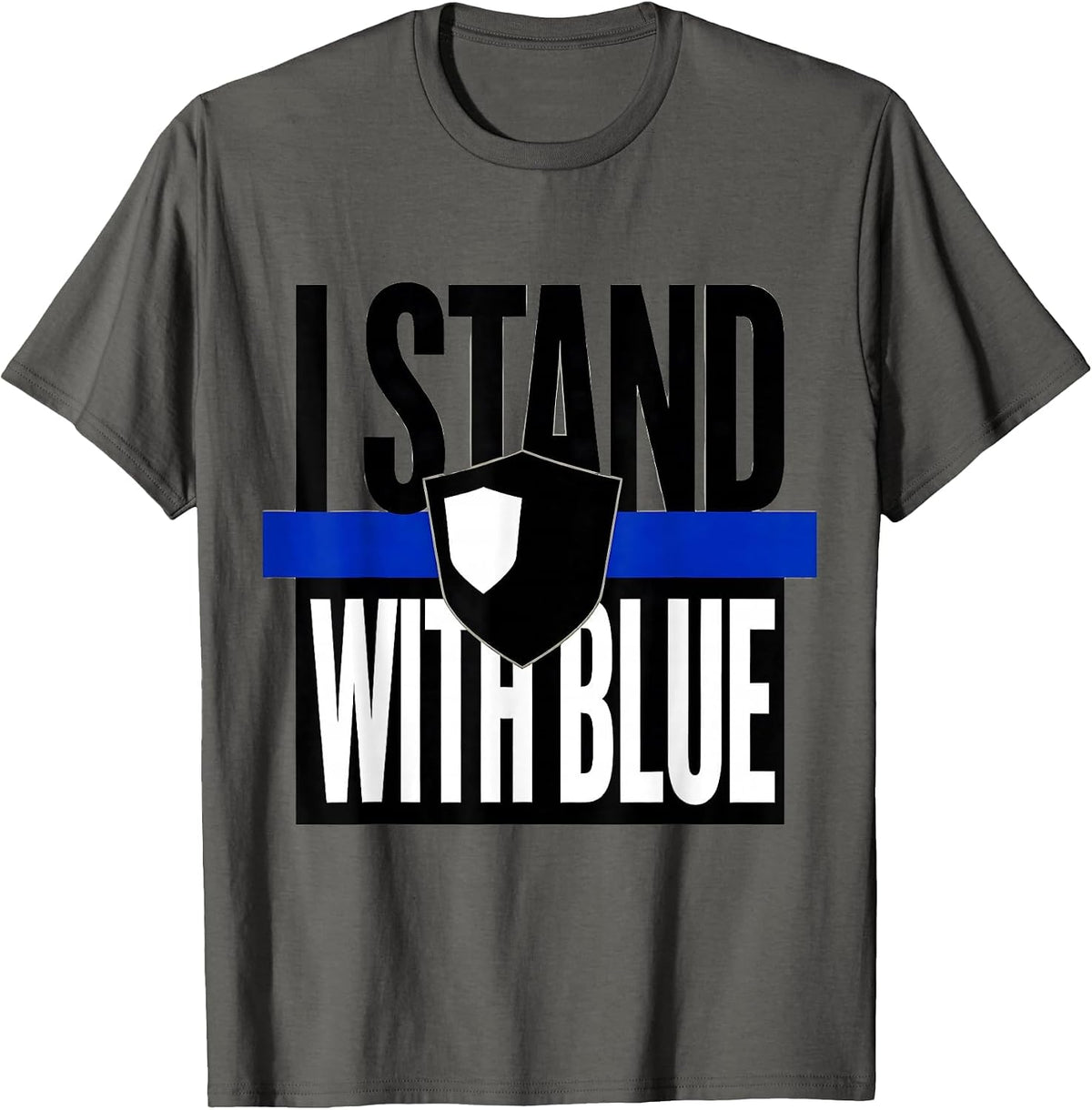 I Stand With Blue Brutalist Graphic Thin Blue Line Police T-Shirt - Asphalt Grey