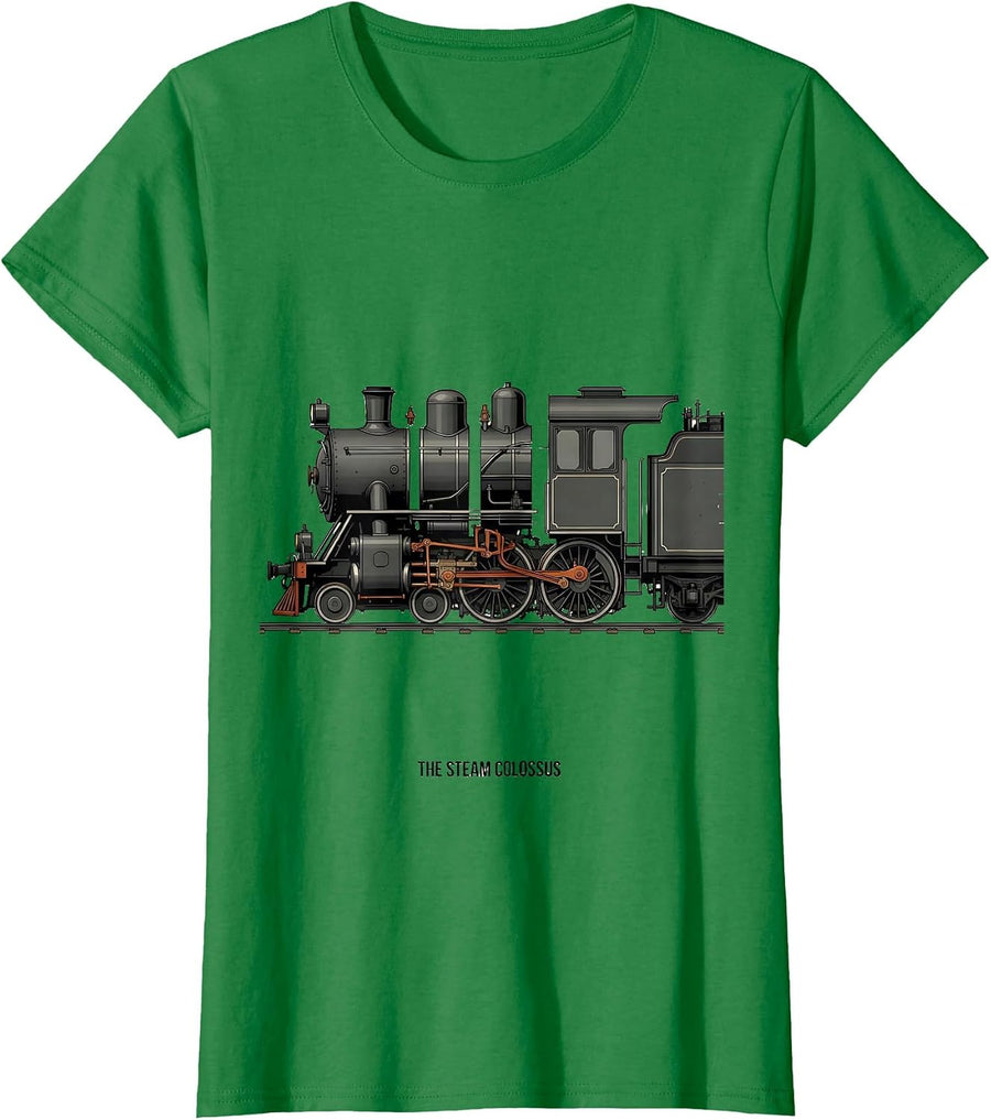 Women's The Steam Colossus Exploded Steam Locomotive Railroad T-Shirt - Kelly Green