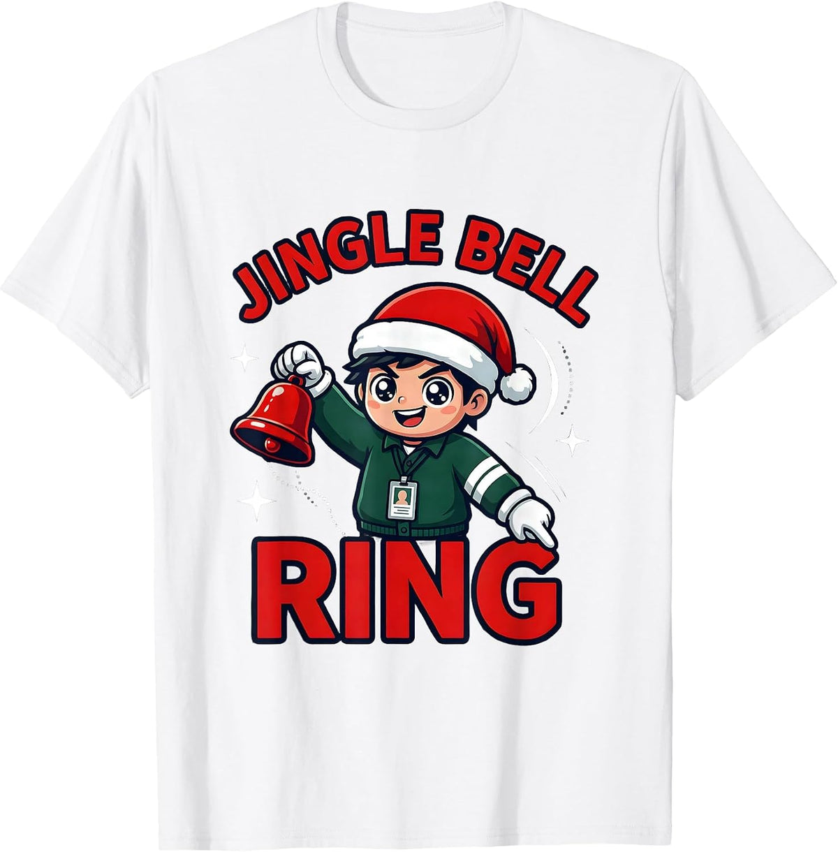 Men's JINGLE BELL RING Funny Teacher Christmas School Staff T-Shirt - White
