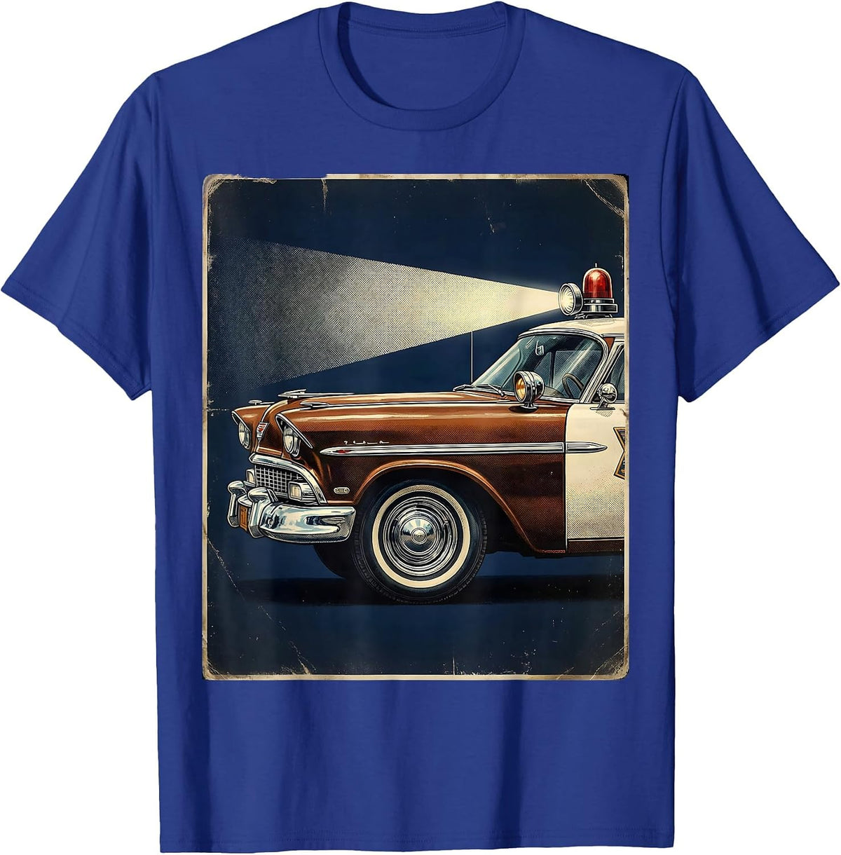 Men's Vintage Patrol Car Spotlight Beam Graphic T-Shirt - Royal Blue