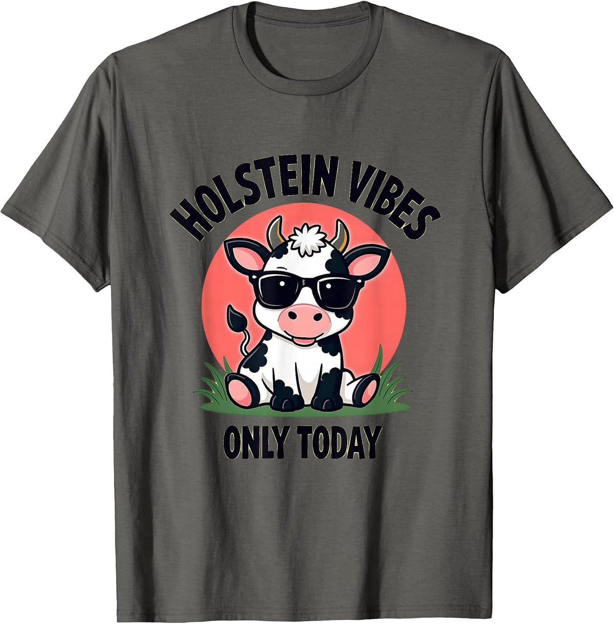 Holstein Vibes Only Today Cow Print Design T-Shirt - Asphalt Grey